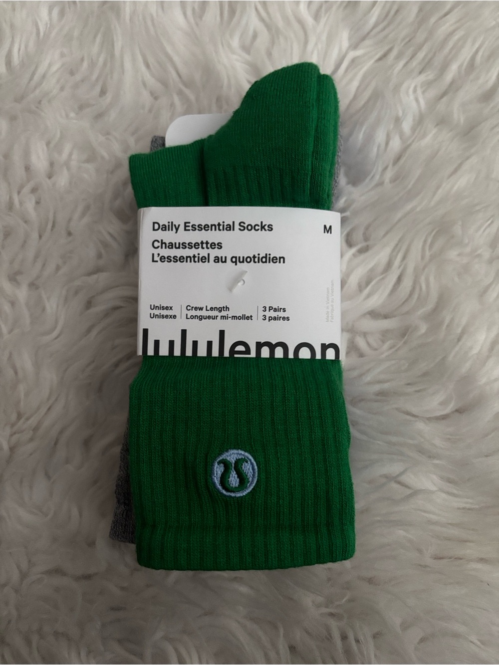 Lululemon Unisex Daily Essentials Socks *3 Pairs, Green/Grey/Blue